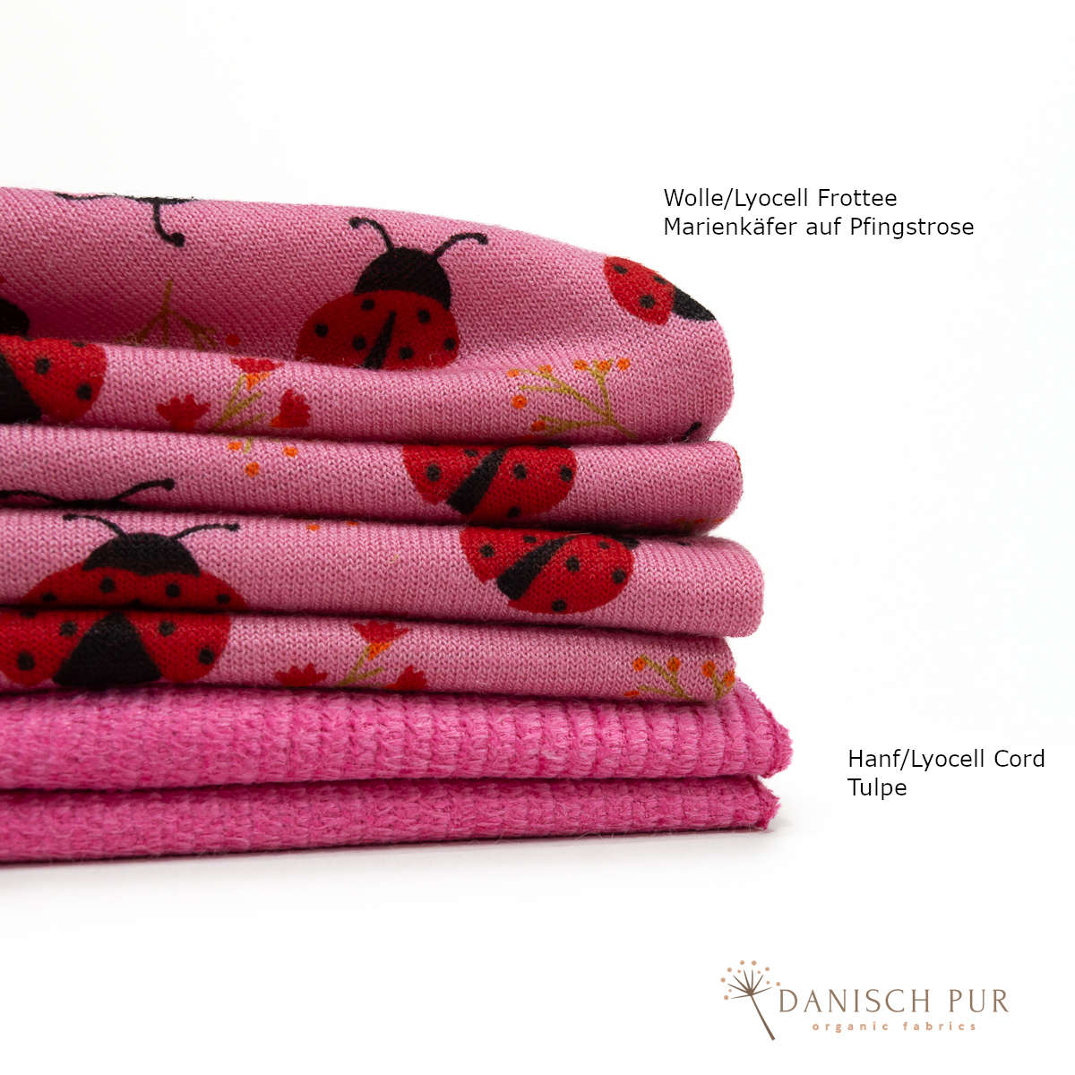 Bio Wolle/Lyocell Frottee Marienkäfer auf Pfingstrose (70% Schurwolle (Merino, kbt, mulesingfrei), 30% TENCEL™ Lyocell)