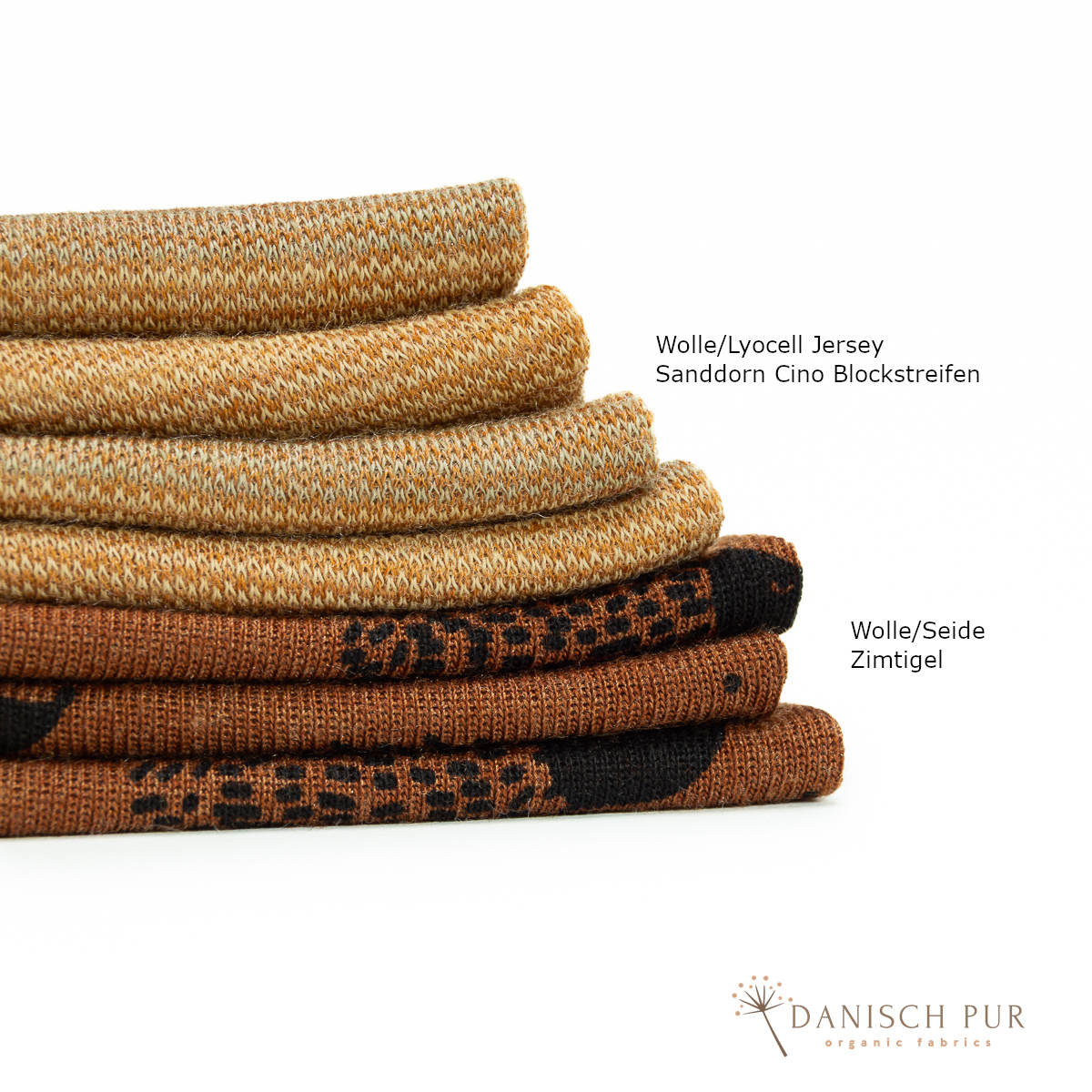 Bio Wolle/Lyocell Jersey Sanddorn-Cino Blockstreifen (70% Schurwolle (Merino, kbt, mulesingfrei), 30% TENCEL™ Lyocell)