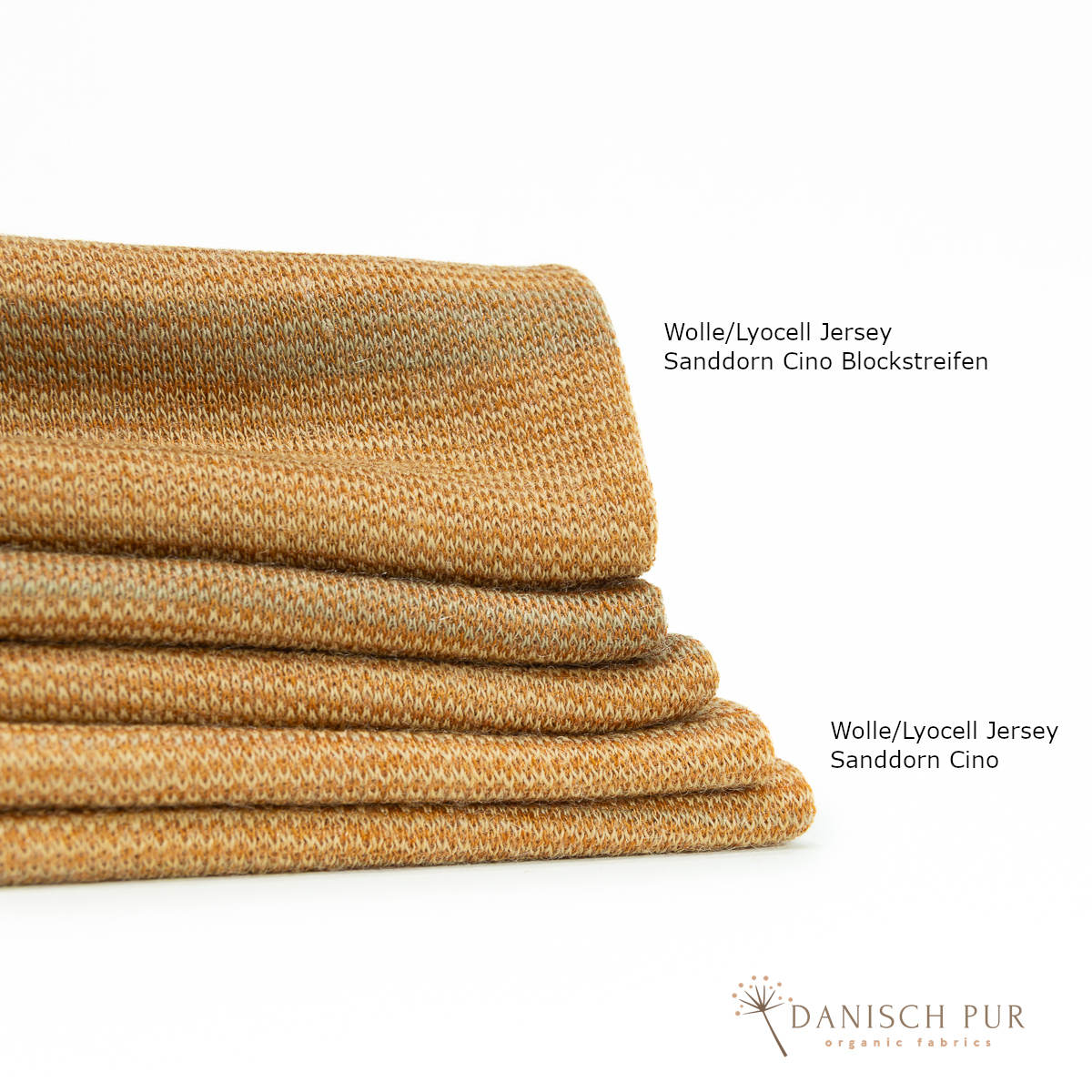 Bio Wolle/Lyocell Jersey Sanddorn-Cino Blockstreifen (70% Schurwolle (Merino, kbt, mulesingfrei), 30% TENCEL™ Lyocell)