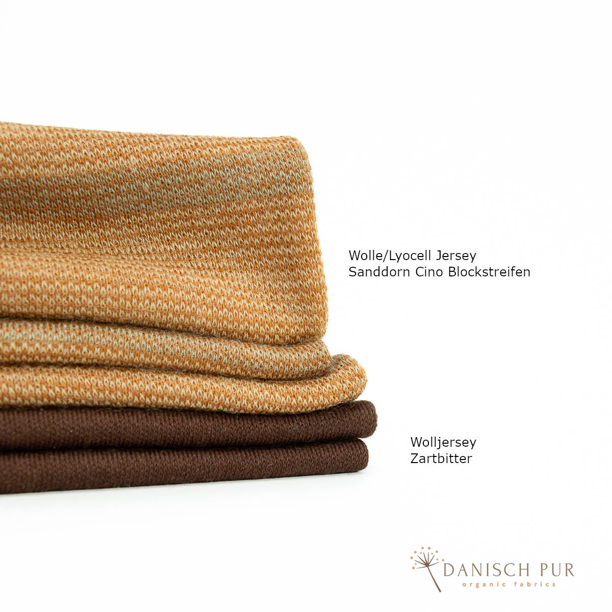 Bio Wolle/Lyocell Jersey Sanddorn-Cino Blockstreifen (70% Schurwolle (Merino, kbt, mulesingfrei), 30% TENCEL™ Lyocell)