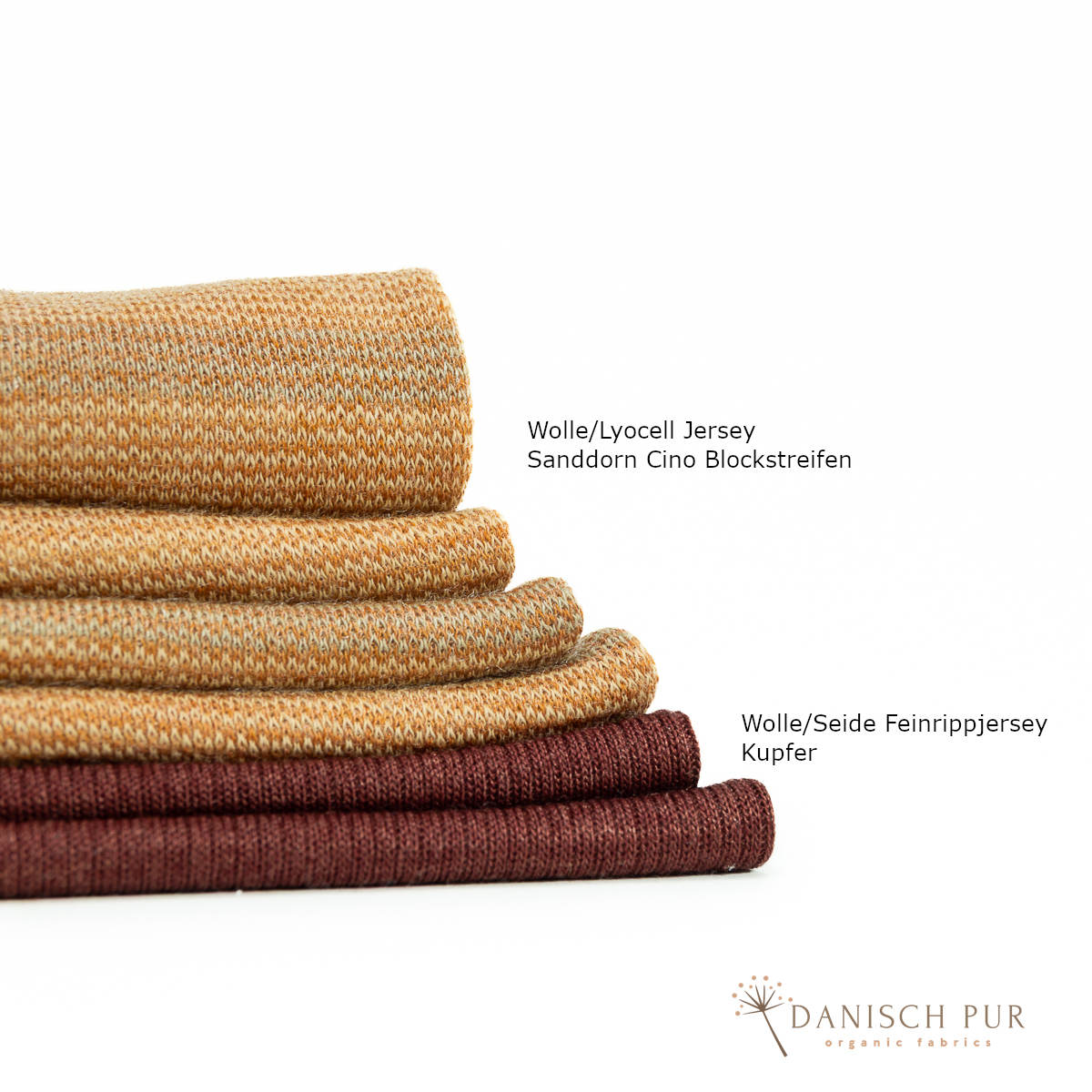 Bio Wolle/Lyocell Jersey Sanddorn-Cino Blockstreifen (70% Schurwolle (Merino, kbt, mulesingfrei), 30% TENCEL™ Lyocell)