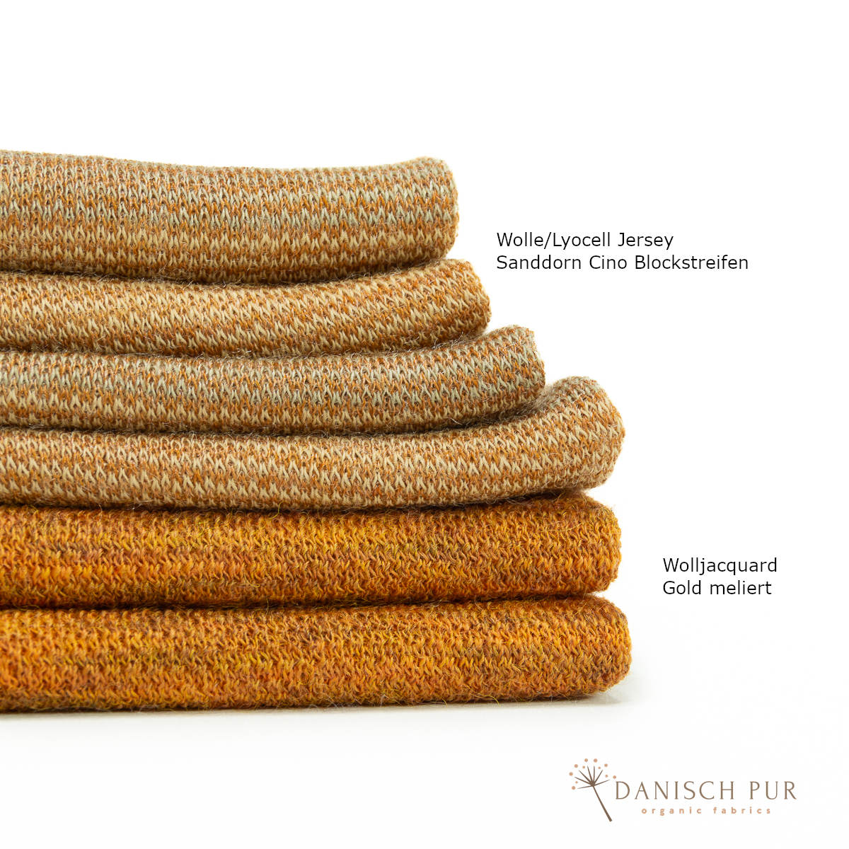 Bio Wolle/Lyocell Jersey Sanddorn-Cino Blockstreifen (70% Schurwolle (Merino, kbt, mulesingfrei), 30% TENCEL™ Lyocell)