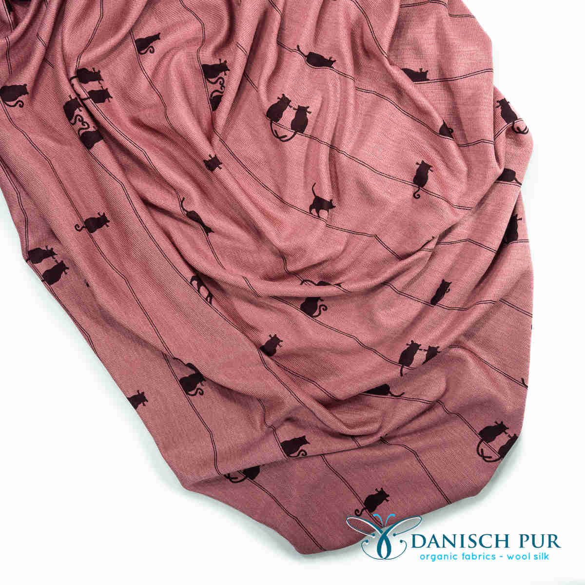 Organic wool silk cats on dusky pink (kbt, mulesing-free)