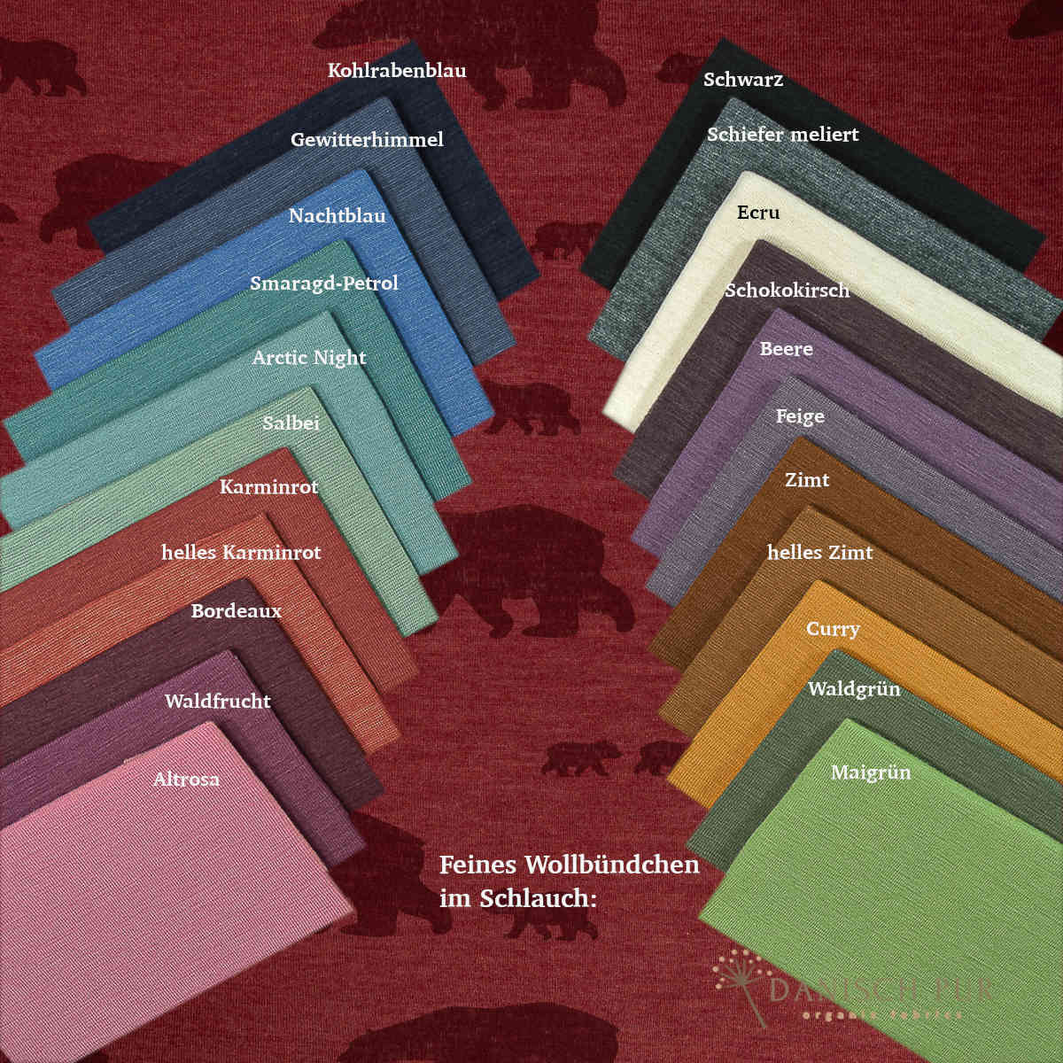Bio Wolle Seide Bären auf Wanderschaft Karminrot (70% Schurwolle, Merino kbt, mulesingfrei, 30% Seide)