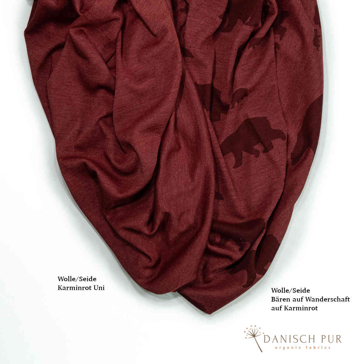 Bio Wolle Seide Bären auf Wanderschaft Karminrot (70% Schurwolle, Merino kbt, mulesingfrei, 30% Seide)