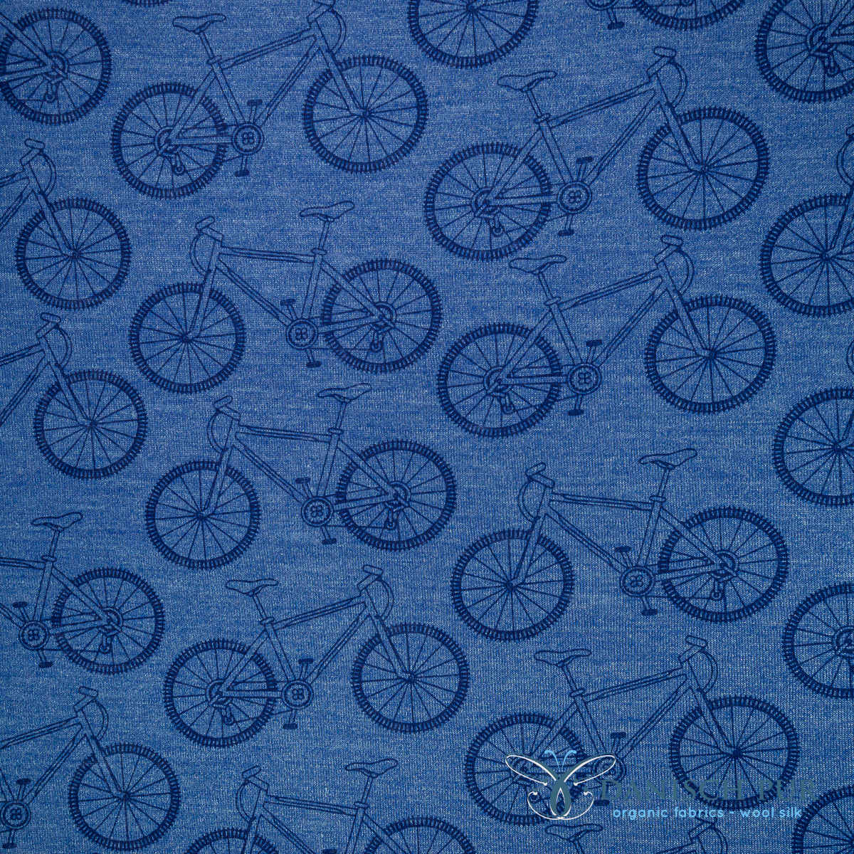 Bio Wolle Seide Fahrräder auf Nachtblau (kbt, mulesingfrei)