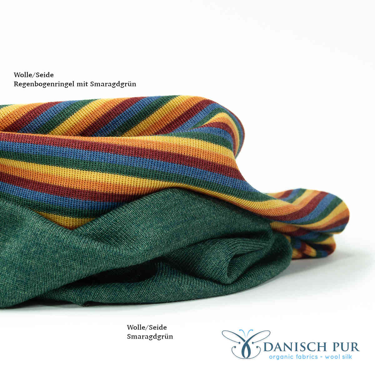 Organic wool silk green rainbow stripes (organic, mulesing-free)