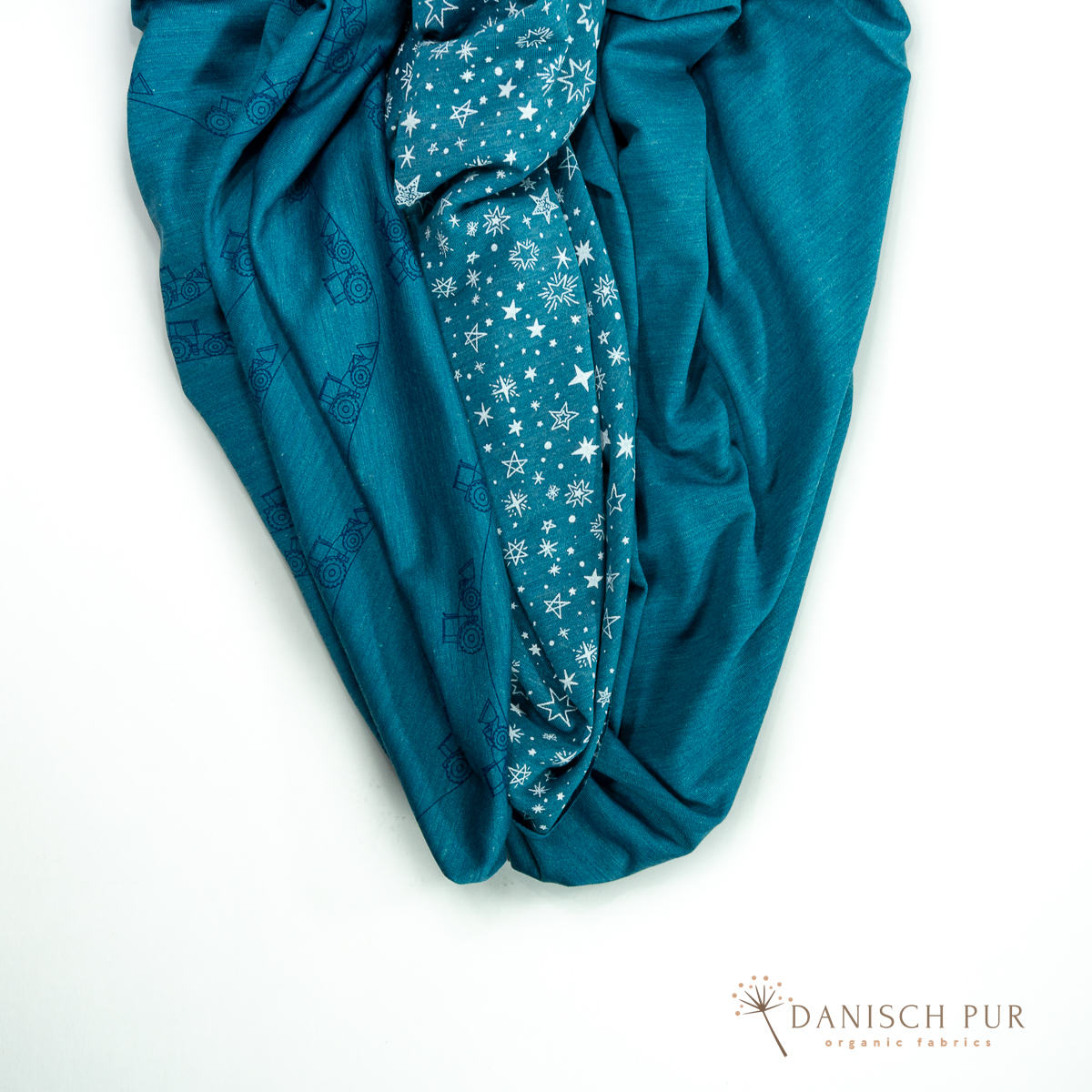Organic wool silk dandelions on black (kbt, mulesing free) 125cm