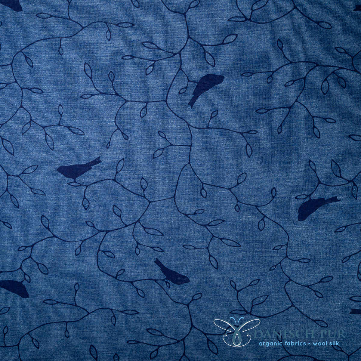 Bio Wolle Seide Vögel auf Nachtblau (kbt, mulesingfrei)