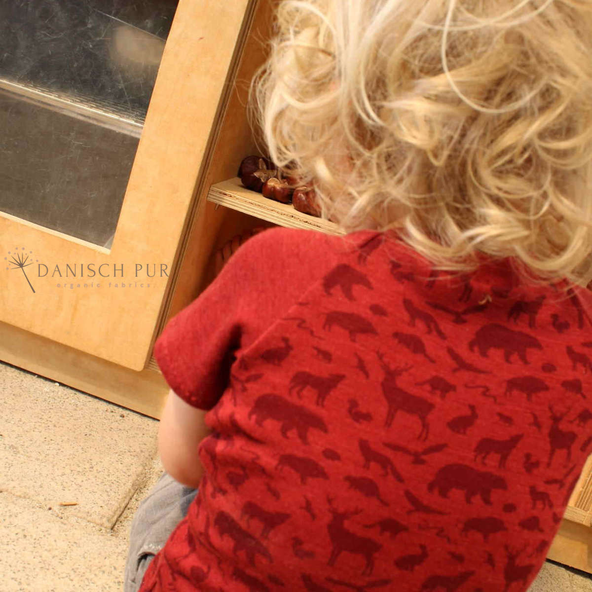 Organic wool silk forest animals on crimson (kbt, mulesing free)