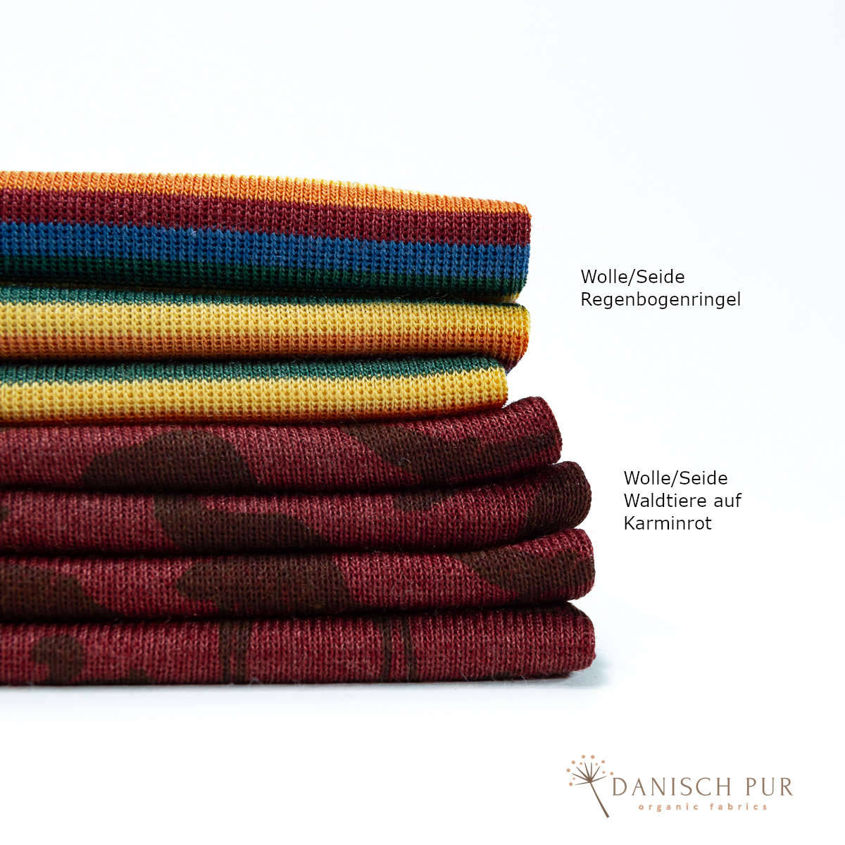 Organic wool silk forest animals on crimson (kbt, mulesing free)