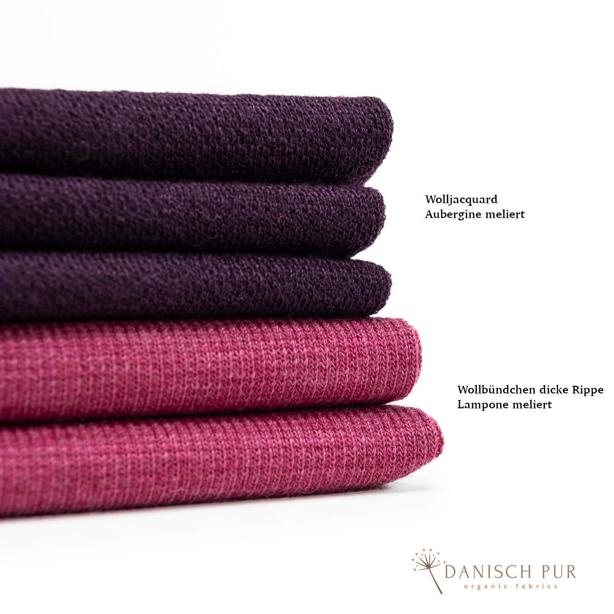 Bio Wolljersey Jacquard Uni Aubergine meliert (100% Schurwolle, Merino, kbt, mulesingfrei)