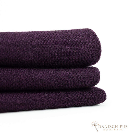 Bio Wolljersey Jacquard Uni Aubergine meliert (100% Schurwolle, Merino, kbt, mulesingfrei)