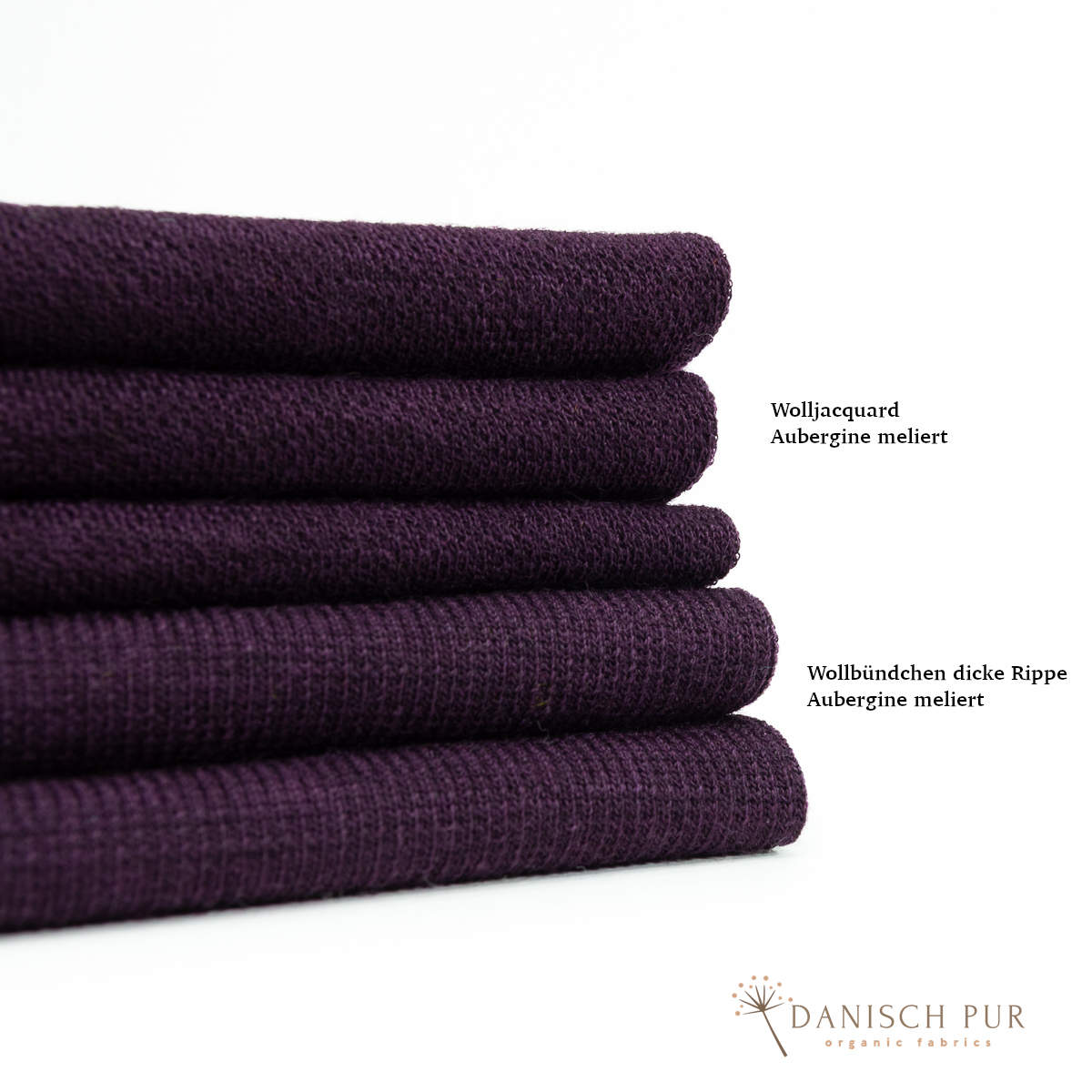 Bio Wolljersey Jacquard Uni Aubergine meliert (100% Schurwolle, Merino, kbt, mulesingfrei)