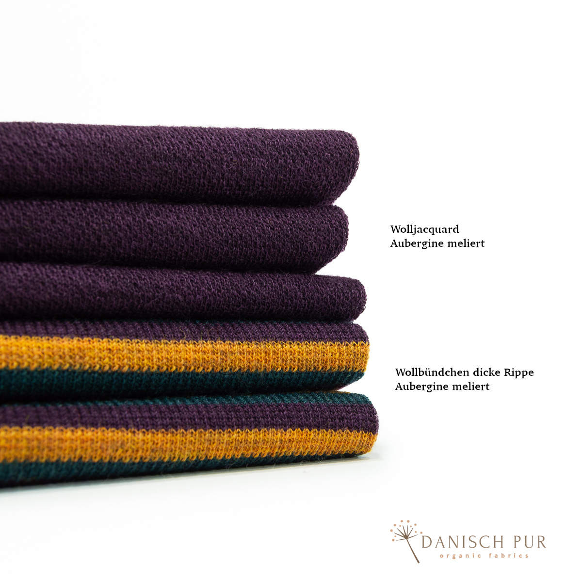 Bio Wolljersey Jacquard Uni Aubergine meliert (100% Schurwolle, Merino, kbt, mulesingfrei)