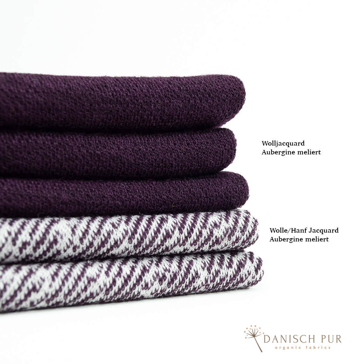 Bio Wolljersey Jacquard Uni Aubergine meliert (100% Schurwolle, Merino, kbt, mulesingfrei)