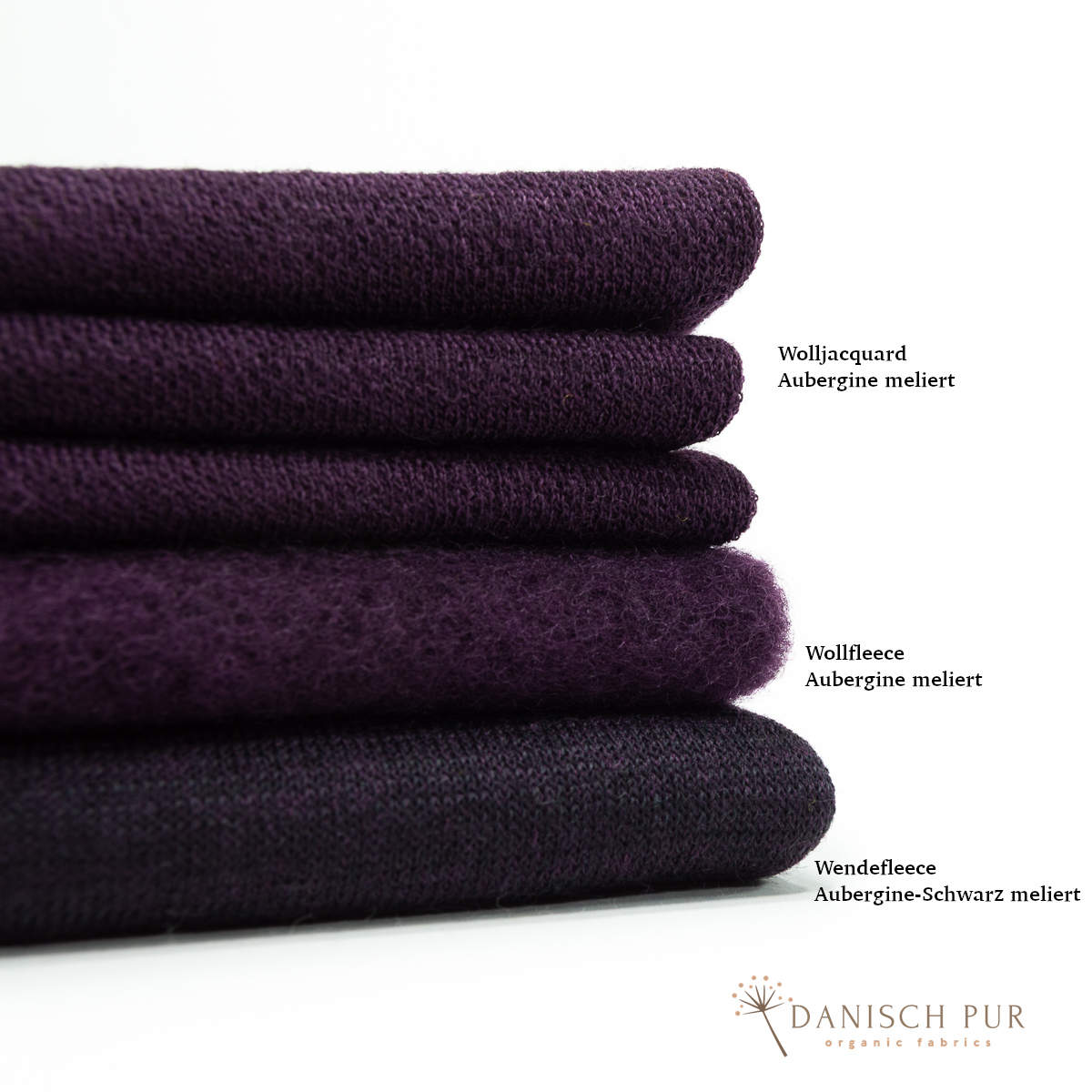 Bio Wolljersey Jacquard Uni Aubergine meliert (100% Schurwolle, Merino, kbt, mulesingfrei)