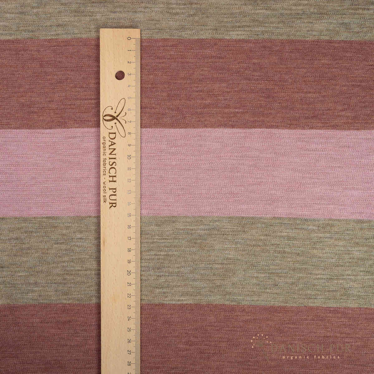 Organic wool jersey block stripe jacquard black-aubergine-gold-petrol melange (100% virgin wool, Merino, organic, mulesing-free)