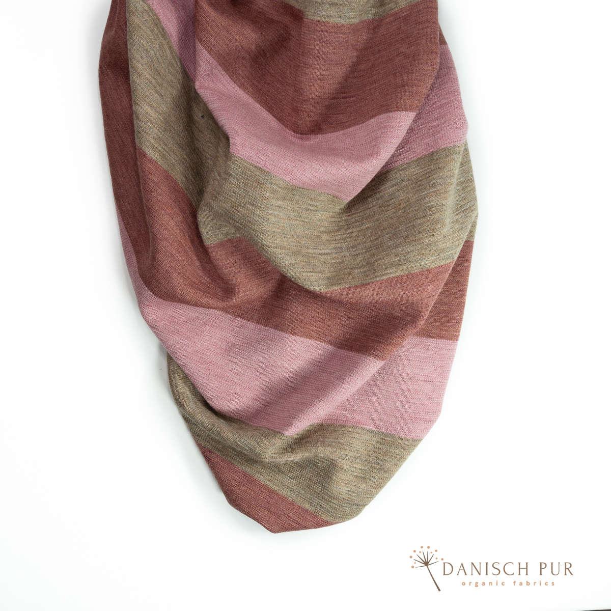 Organic wool jersey block stripe jacquard black-aubergine-gold-petrol melange (100% virgin wool, Merino, organic, mulesing-free)