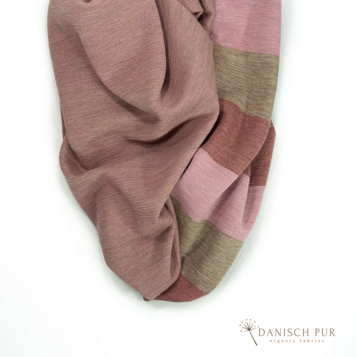 Organic wool jersey block stripe jacquard black-aubergine-gold-petrol melange (100% virgin wool, Merino, organic, mulesing-free)