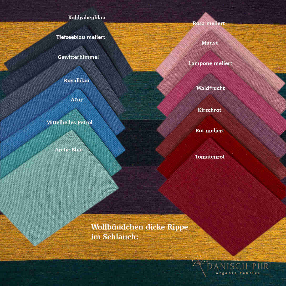 Coupon 100cm Bio Wolljersey Blockstreifen Jacquard Schwarz-Aubergine-Gold-Petrol meliert (100% Schurwolle, Merino, kbt, mulesingfrei)