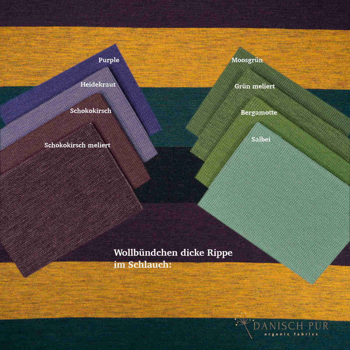 Coupon 100cm Bio Wolljersey Blockstreifen Jacquard Schwarz-Aubergine-Gold-Petrol meliert (100% Schurwolle, Merino, kbt, mulesingfrei)