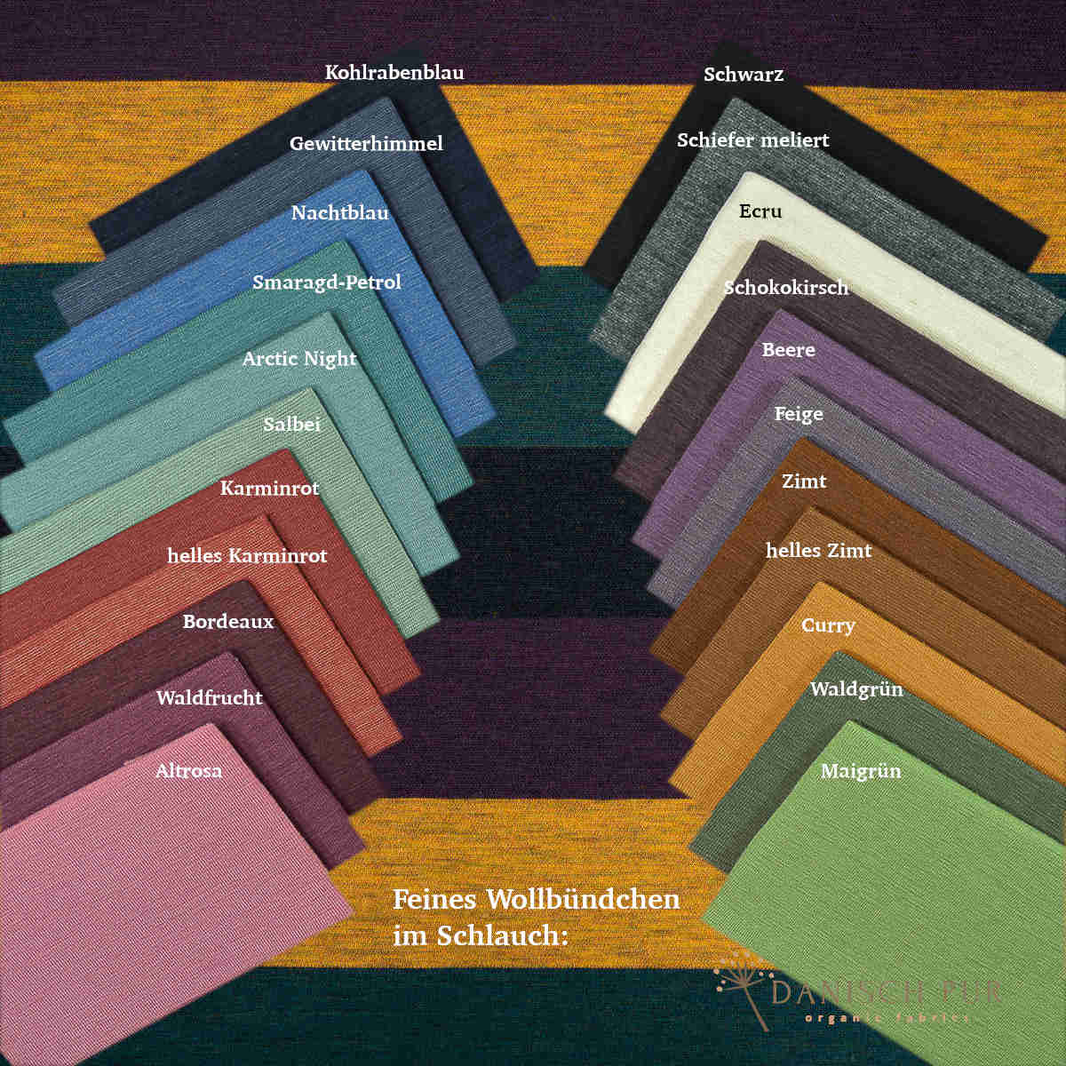 Coupon 100cm Bio Wolljersey Blockstreifen Jacquard Schwarz-Aubergine-Gold-Petrol meliert (100% Schurwolle, Merino, kbt, mulesingfrei)