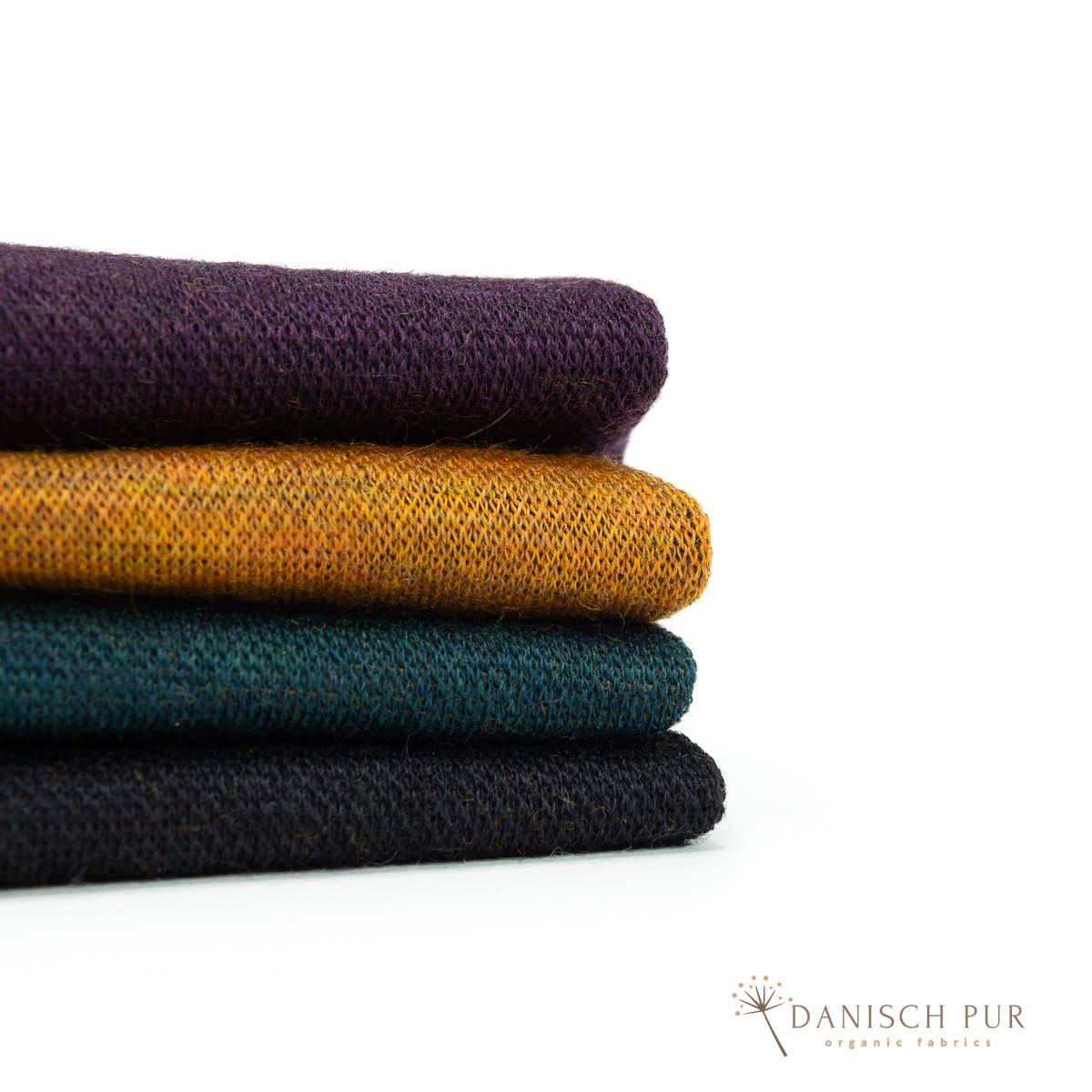 Coupon 100cm Bio Wolljersey Blockstreifen Jacquard Schwarz-Aubergine-Gold-Petrol meliert (100% Schurwolle, Merino, kbt, mulesingfrei)