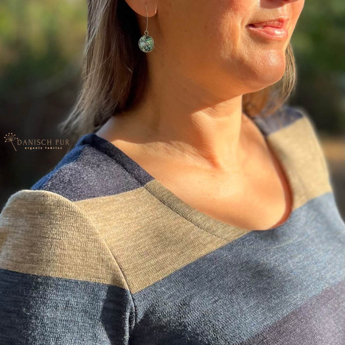 Bio Wolljersey Blockstreifen Jacquard Tiefsee-Lagoblau-Taupe meliert (100% Schurwolle, Merino, kbt, mulesingfrei)