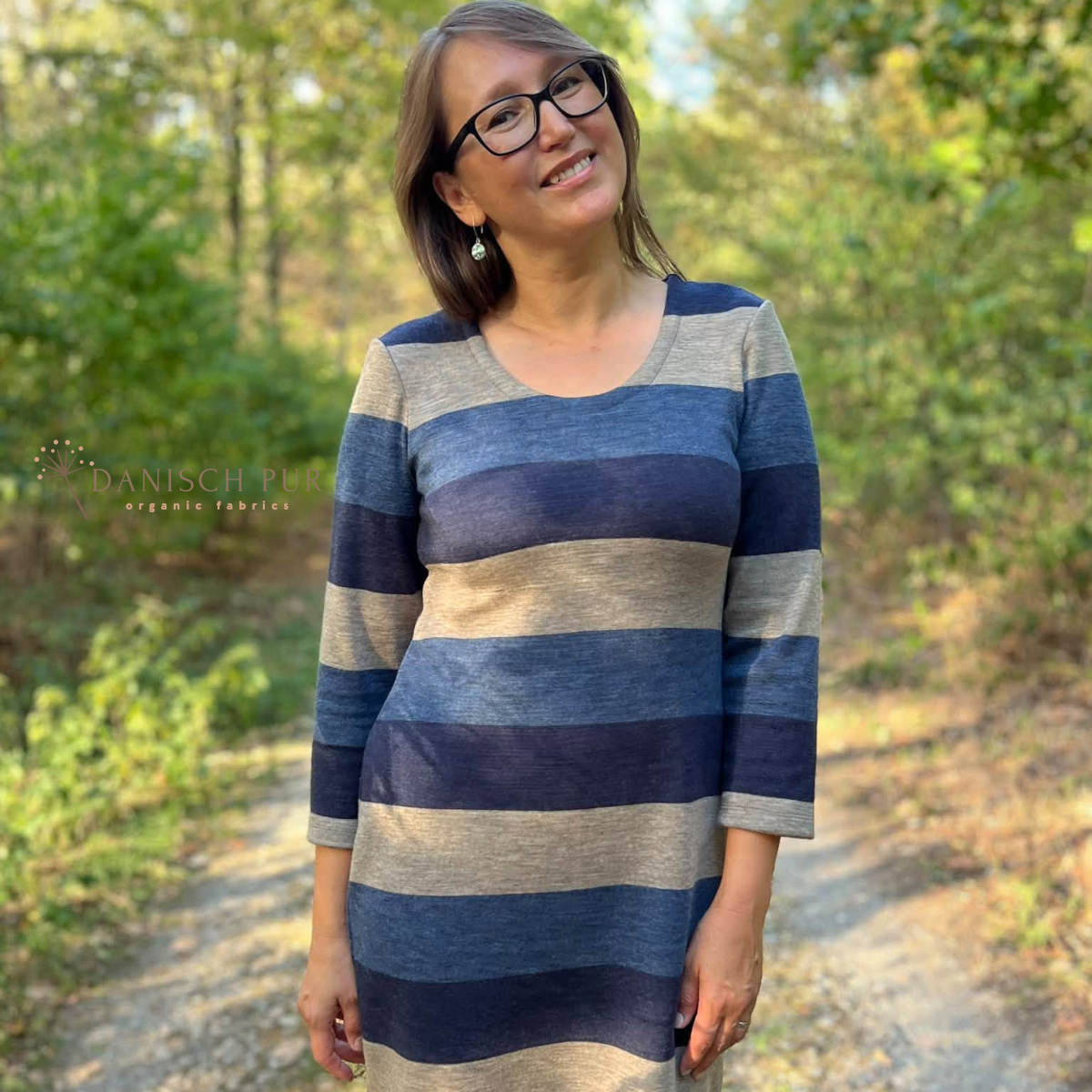 Bio Wolljersey Blockstreifen Jacquard Tiefsee-Lagoblau-Taupe meliert (100% Schurwolle, Merino, kbt, mulesingfrei)