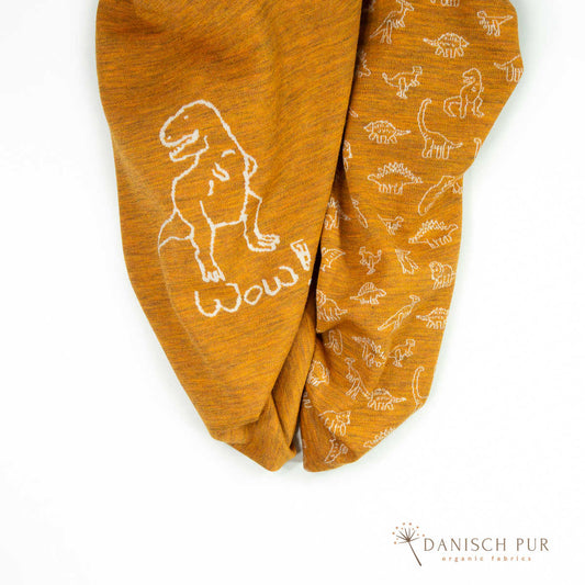Coupon Panel ca. 93cm Jacquard Dino - Panel Gold meliert (Merino, kbt, mulesingfrei)