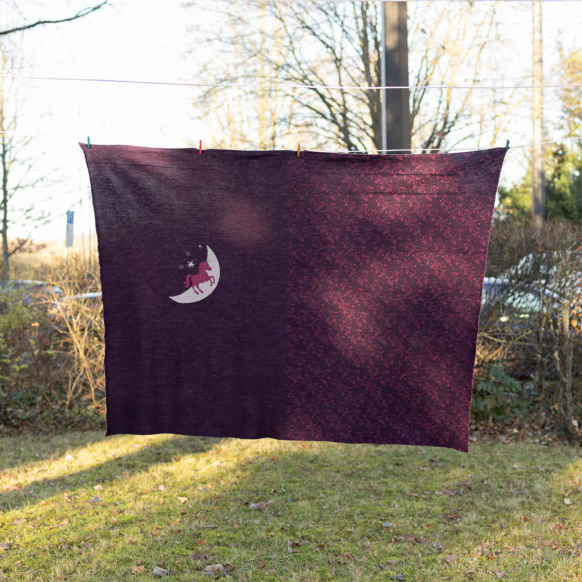 Panel gut 110cm hoch Jacquard Einhorn -auf Panel Dunkellila meliert Panel (Merino, kbt, mulesingfrei)