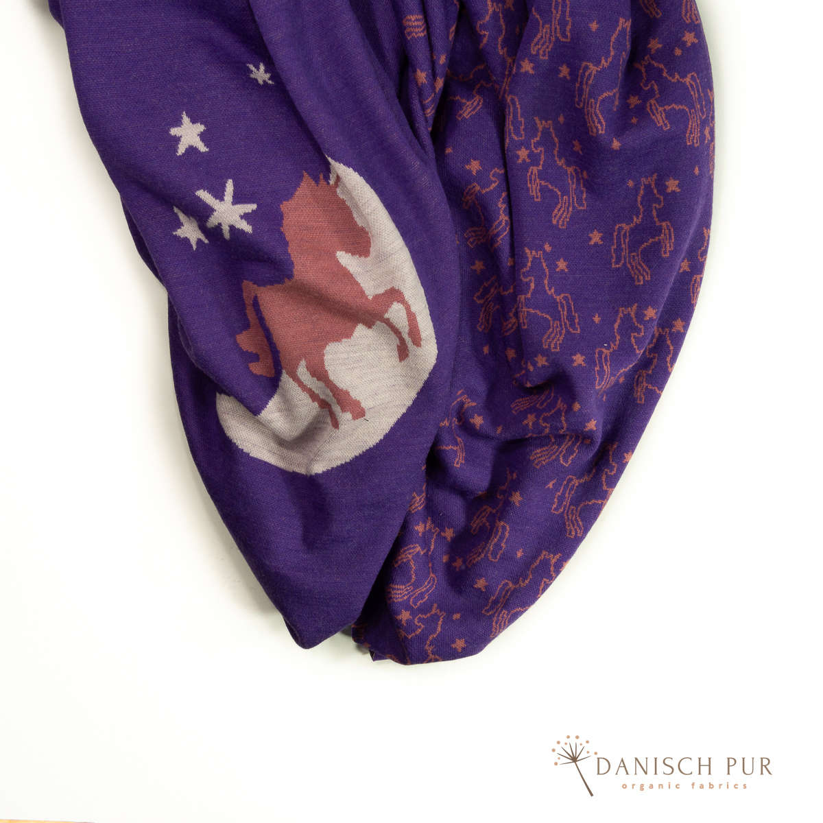 Panel gut 110cm hoch Jacquard Einhorn -auf Panel Dunkellila meliert Panel (Merino, kbt, mulesingfrei)