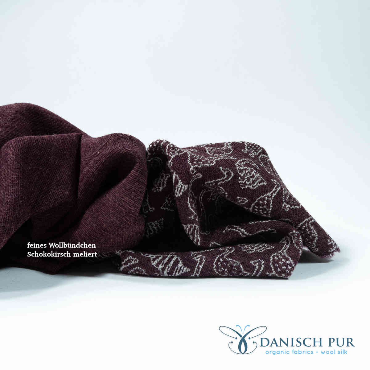 Bio Wolljersey Jacquard Gänse auf Schokokirsch meliert (Merino, kbt, mulesingfrei)