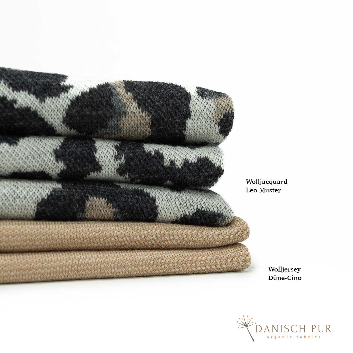 Coupon 40 cm Bio Wolljersey Jacquard Leo auf Ecru  (Merino, kbt, mulesingfrei)