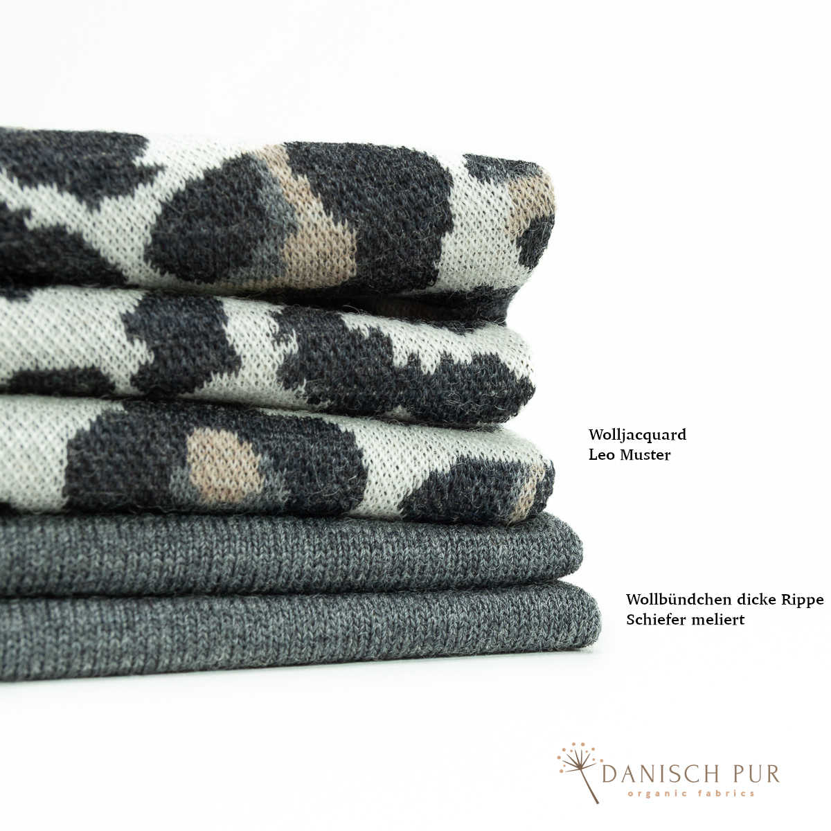 Coupon 40 cm Bio Wolljersey Jacquard Leo auf Ecru  (Merino, kbt, mulesingfrei)
