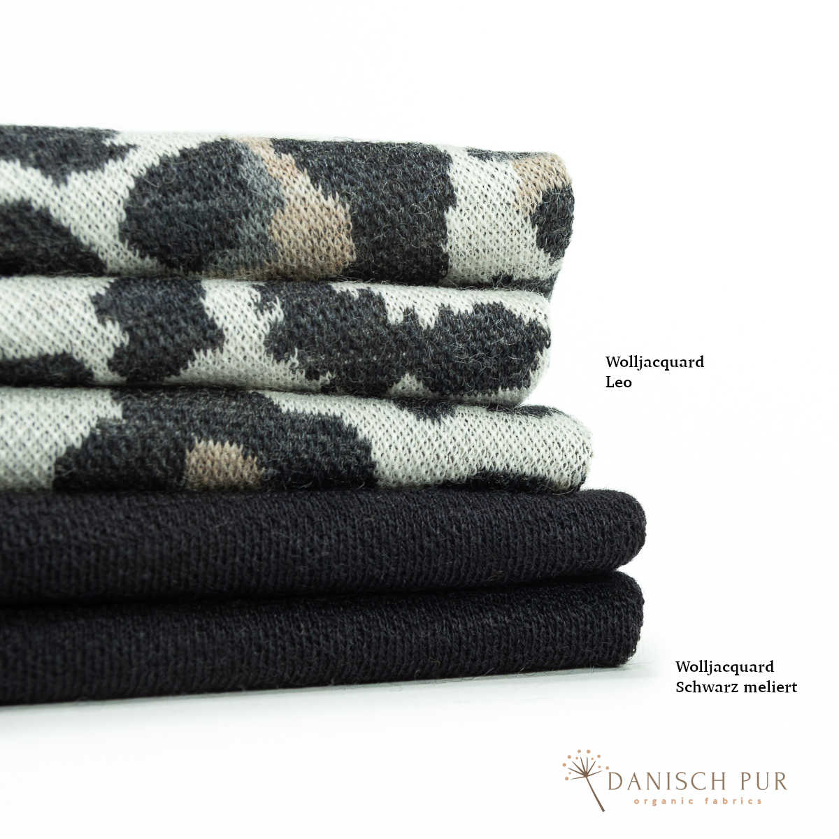 Coupon 40 cm Bio Wolljersey Jacquard Leo auf Ecru  (Merino, kbt, mulesingfrei)