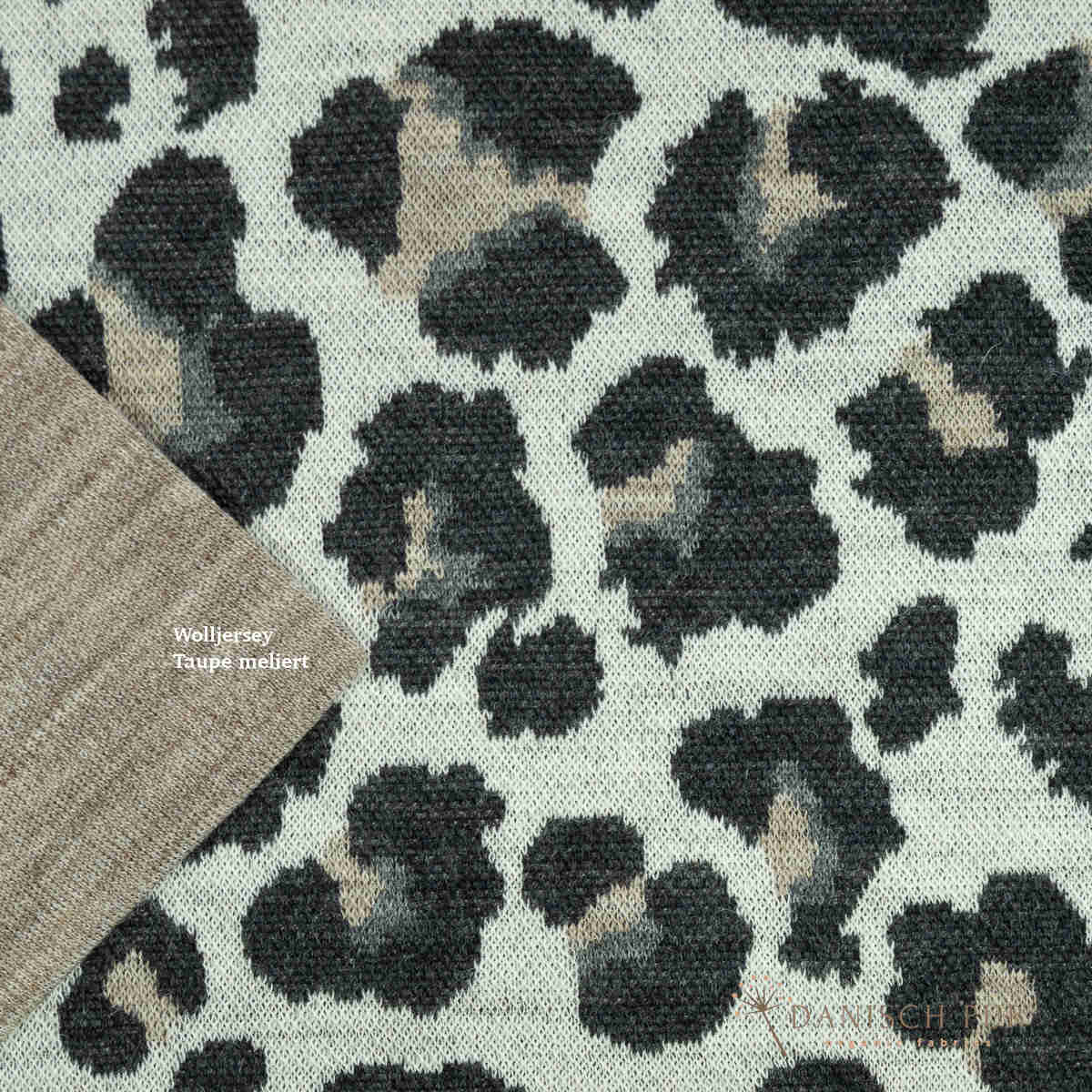Coupon 40 cm Bio Wolljersey Jacquard Leo auf Ecru  (Merino, kbt, mulesingfrei)