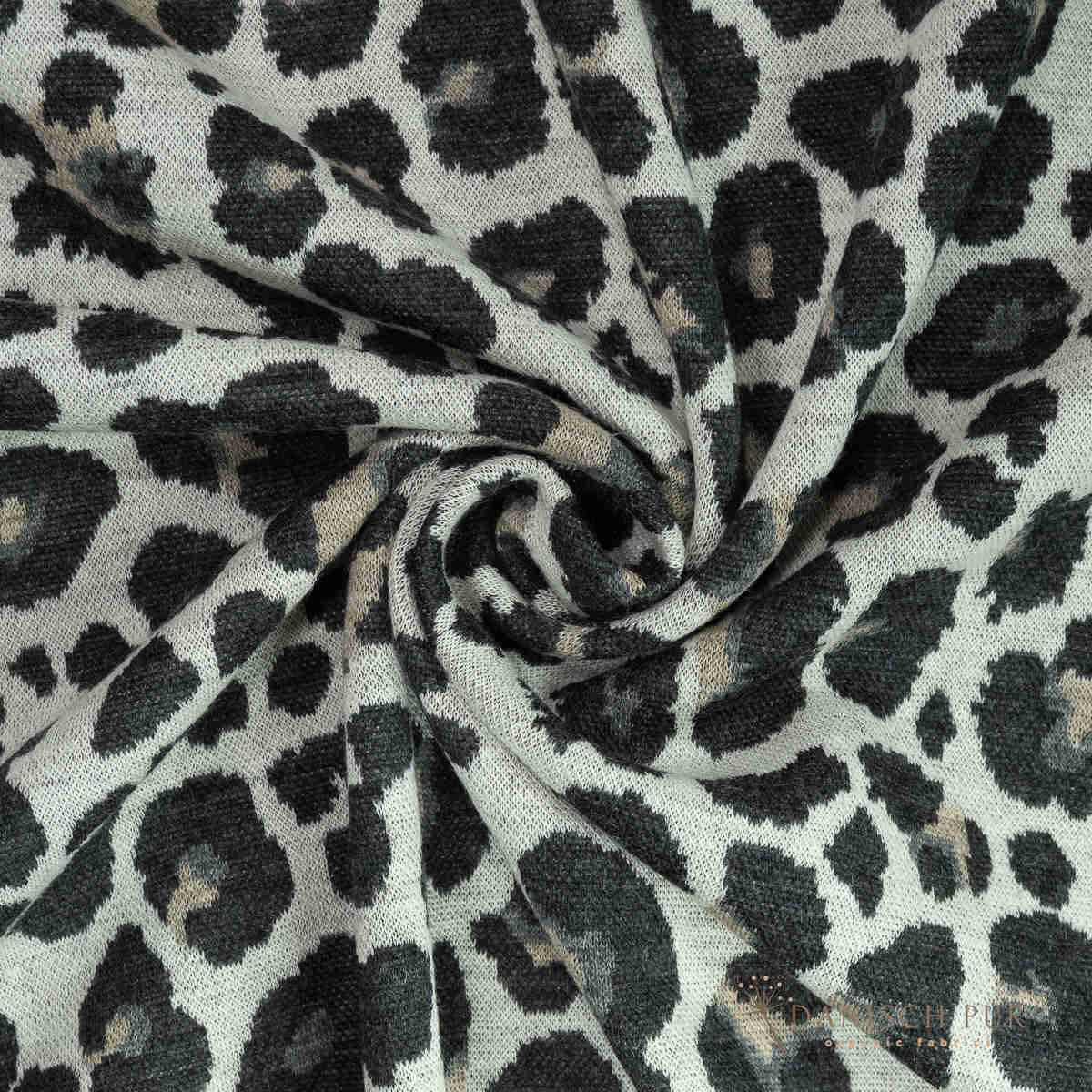 Coupon 40 cm Bio Wolljersey Jacquard Leo auf Ecru  (Merino, kbt, mulesingfrei)