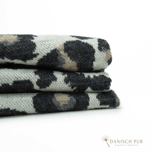 Coupon 120 cm Bio Wolljersey Jacquard Leo auf Ecru  (Merino, kbt, mulesingfrei)