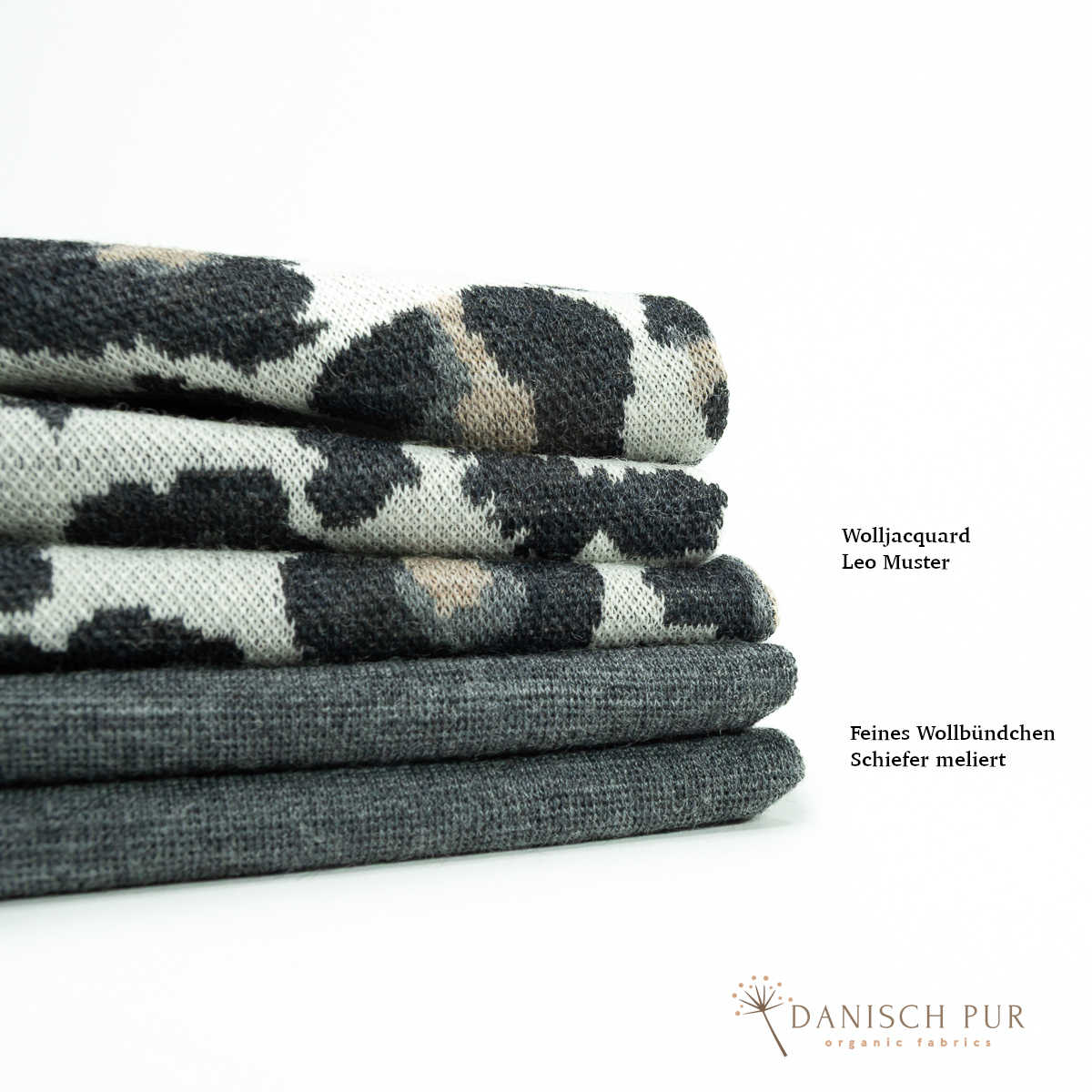 Coupon 40 cm Bio Wolljersey Jacquard Leo auf Ecru  (Merino, kbt, mulesingfrei)