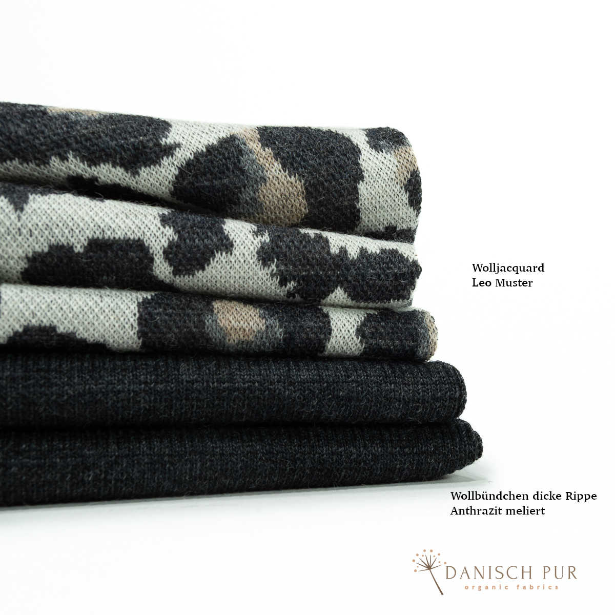 Coupon 40 cm Bio Wolljersey Jacquard Leo auf Ecru  (Merino, kbt, mulesingfrei)