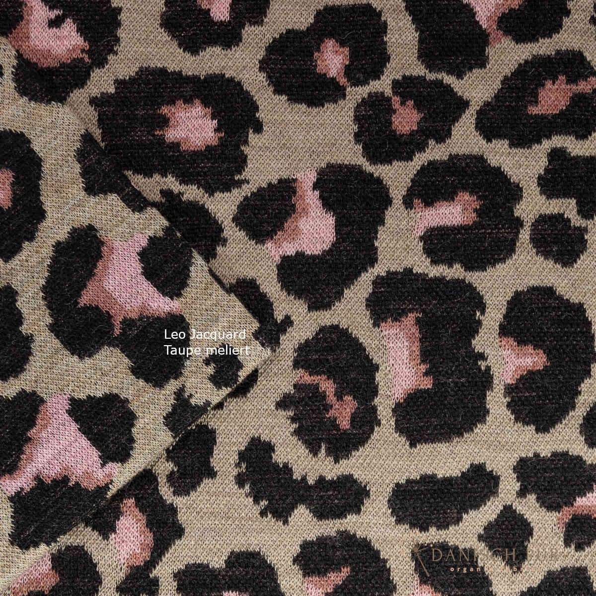 Bio Wolljersey Jacquard Leo Rosenholz-Rosé auf Taupe  (Merino, kbt, mulesingfrei)
