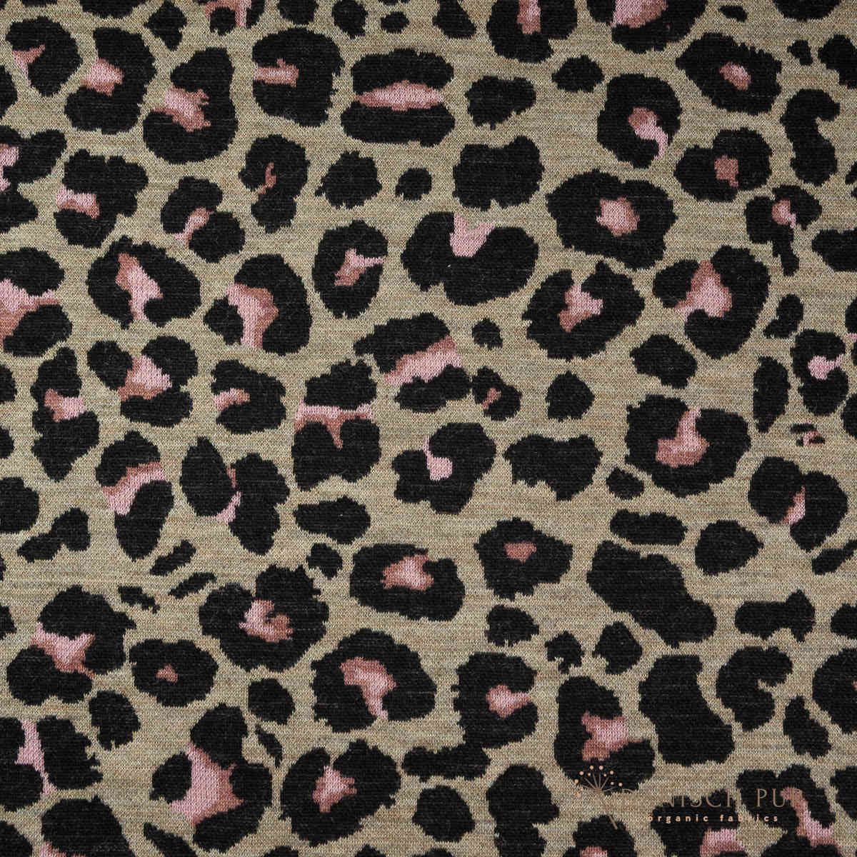 Bio Wolljersey Jacquard Leo Rosenholz-Rosé auf Taupe  (Merino, kbt, mulesingfrei)