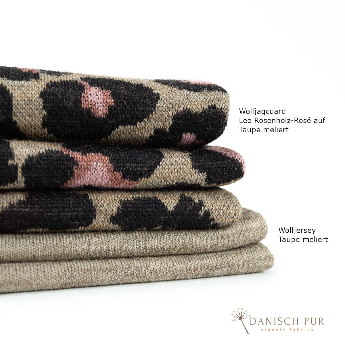 Bio Wolljersey Jacquard Leo Rosenholz-Rosé auf Taupe  (Merino, kbt, mulesingfrei)