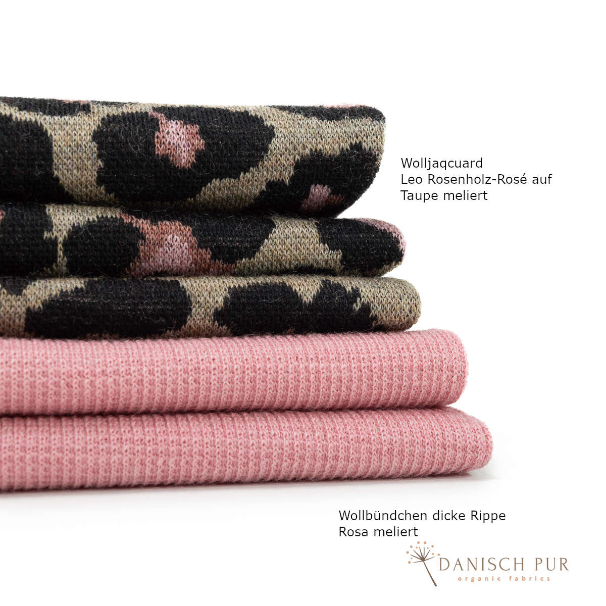 Bio Wolljersey Jacquard Leo Rosenholz-Rosé auf Taupe  (Merino, kbt, mulesingfrei)