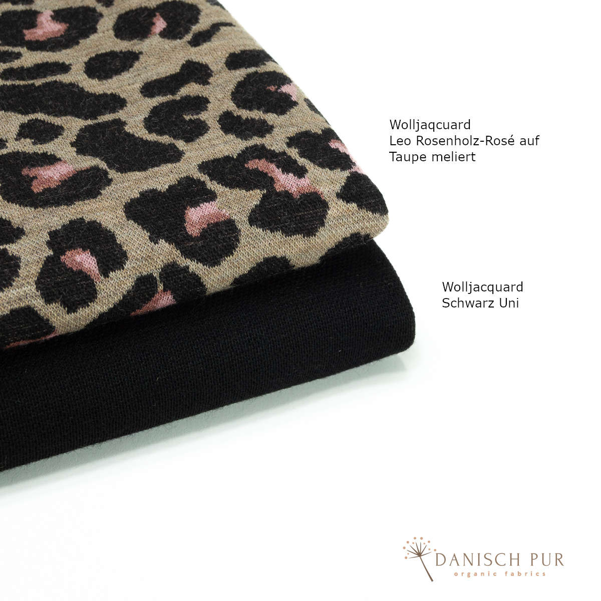 Bio Wolljersey Jacquard Leo Rosenholz-Rosé auf Taupe  (Merino, kbt, mulesingfrei)