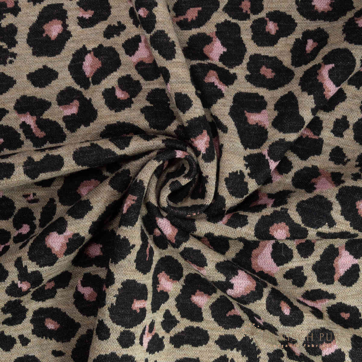 Bio Wolljersey Jacquard Leo Rosenholz-Rosé auf Taupe  (Merino, kbt, mulesingfrei)
