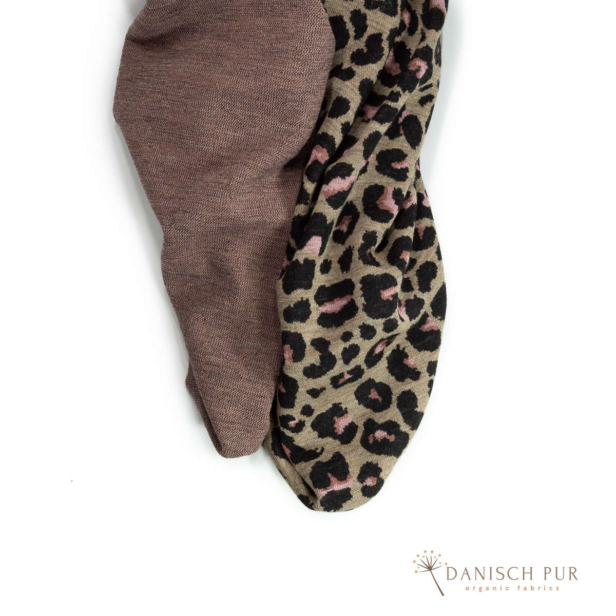 Bio Wolljersey Jacquard Leo Rosenholz-Rosé auf Taupe  (Merino, kbt, mulesingfrei)