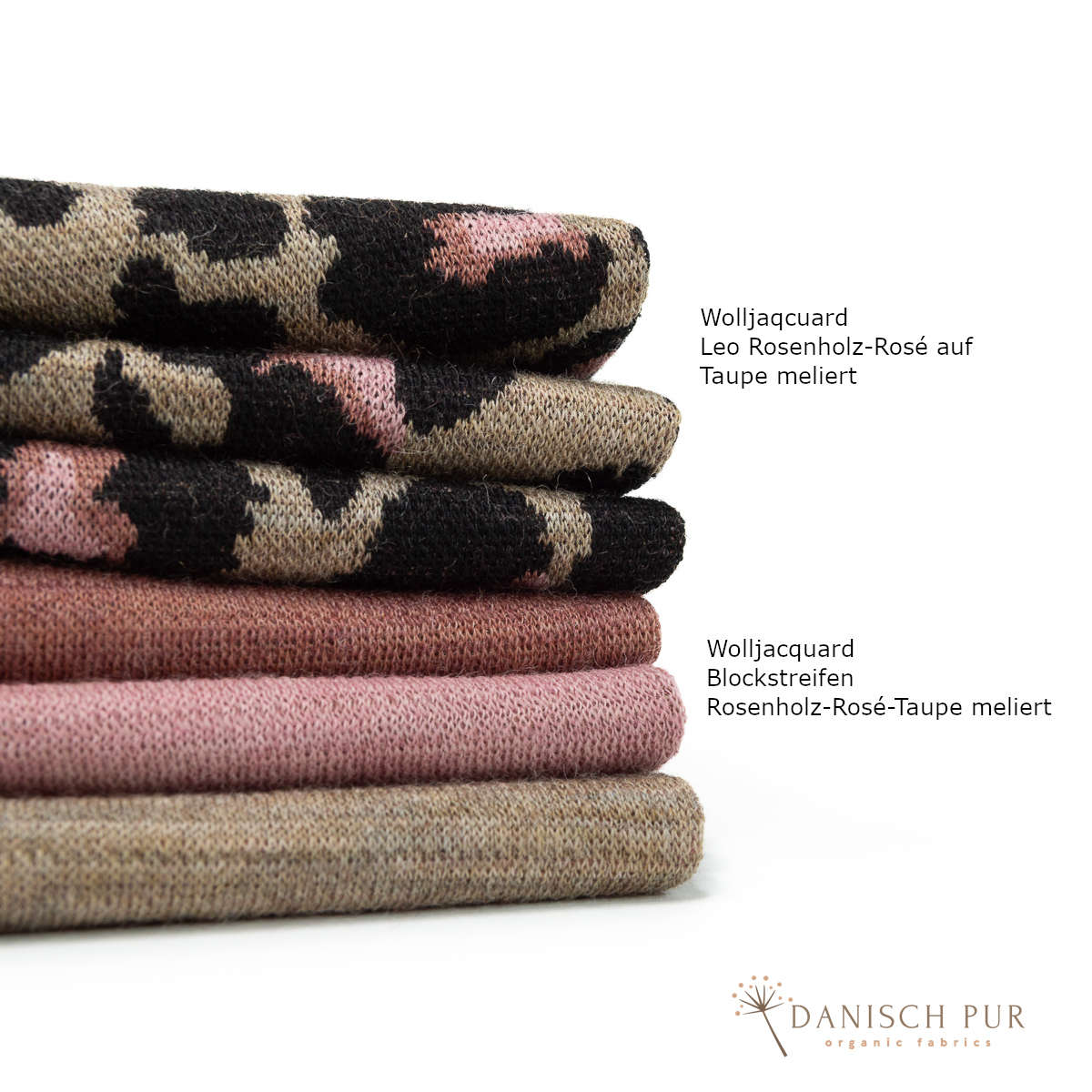 Bio Wolljersey Jacquard Leo Rosenholz-Rosé auf Taupe  (Merino, kbt, mulesingfrei)